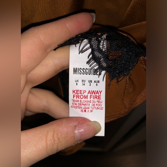 NWOT Missguided Terracotta Brown Mini Satin Slip Dress with Lace Trim - Size 6 - Picture 6 of 8